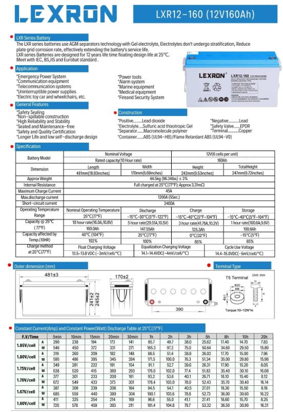 Lexron 160 Amper 12 Volt Jel Akü