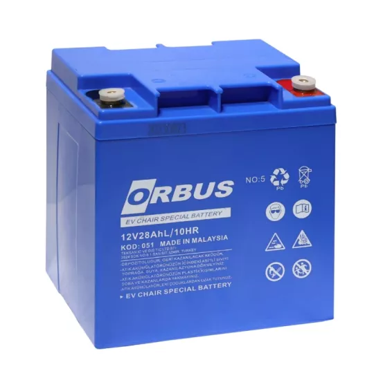 Orbus 28 Amper 12 Volt Engelli Araç Aküsü (Dikey)